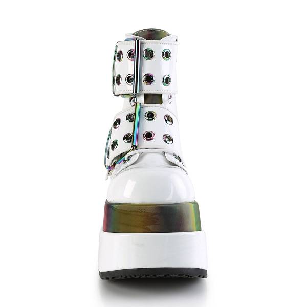 Demonia Women's Bear-104 Platform Ankle Boots - White Patent/Rainbow Reflective D8963-57US Clearance